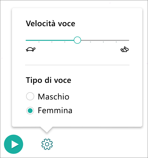 Menu dei controlli vocali nello strumento di lettura immersiva