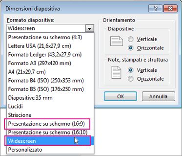 Widescreen o Presentazione su schermo (16:9)