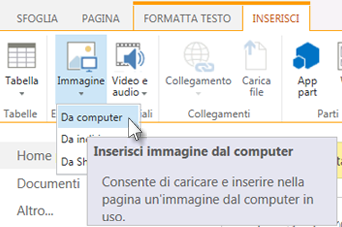 Opzione Inserisci immagine dal computer