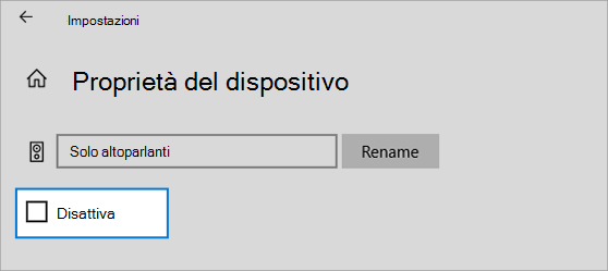 Casella di controllo di disabilitazione Proprietà del dispositivo cancellate