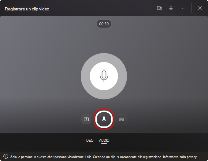 Screenshot che mostra il pulsante registrazione audio