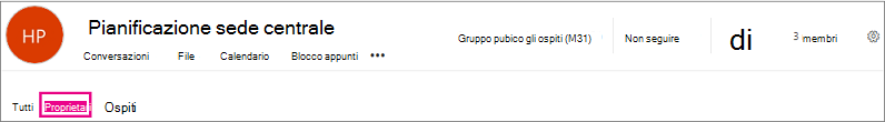 Intestazione Gruppi con il collegamento Proprietari evidenziato