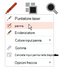 Fai clic sul pulsante Penna e quindi scegli Penna dal menu a comparsa.