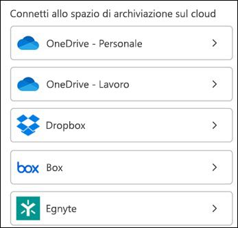 Scegliere il servizio cloud.