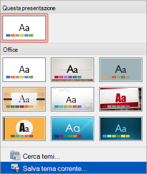 Opzione Salva tema corrente del menu Altro