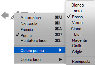 Puoi scegliere tra diverse opzioni per il colore del puntatore della penna.