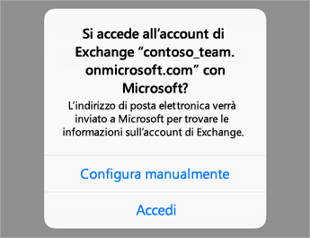 Toccare Accedi se si usa Office 365 oppure toccare Configura manualmente se si hanno le impostazioni del server dell'organizzazione.