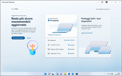 Dashboard di Microsoft Defender in Windows