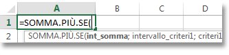 Uso di Completamento automatico formule per immettere la funzione SOMMA.PIÙ.SE