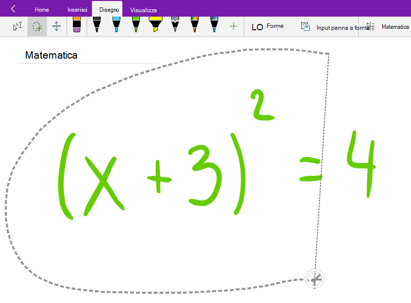 Selezionare con l'opzione lazo un'equazione matematica scritta a mano