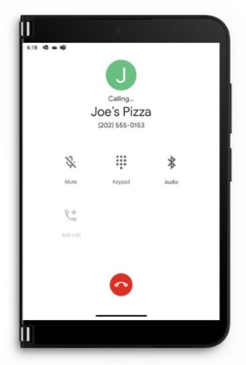 Surface Duo 2 の電話画面。