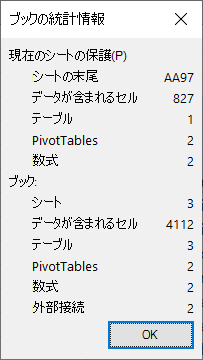 [ブックの統計情報] ダイアログ。