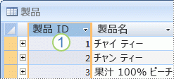 [商品] テーブルと主キー フィールドを示す画像