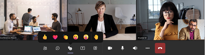モバイル Teams 会議でのライブ 3D 絵文字リアクションの画像。