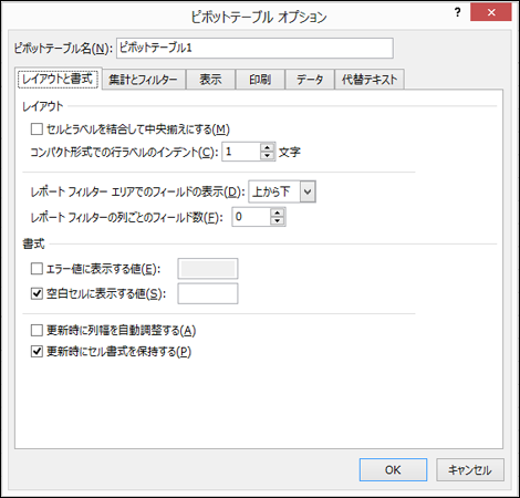 [ピボットテーブル オプション] ダイアログ