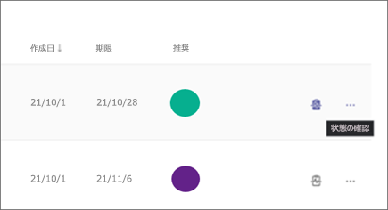 ... を選択状態を確認して、おすすめした学習が開始前か、進行中であるか、完了したかを確認します