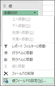 Excel の [値フィールドの設定] ダイアログ