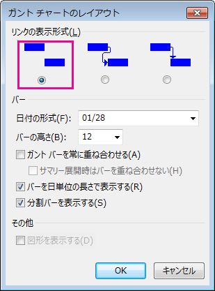 [ガント チャートのレイアウト] ダイアログ ボックス