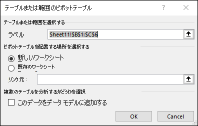 範囲またはテーブルからのピボットテーブル