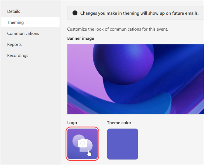 タウン ホールにロゴを追加する方法を示す強調表示された UI のスクリーンショット