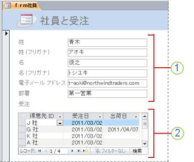 サブフォームを含むフォーム