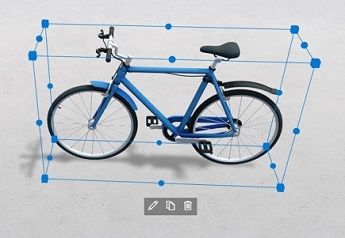 アイコンを編集、複製、削除する自転車を示す 3D モデル Web パーツ