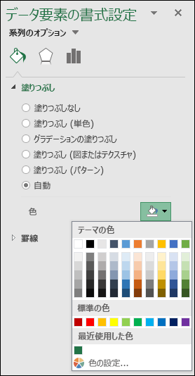 Excel マップ グラフのカテゴリ グラフの色オプション