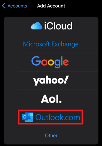 apple mail add Outlook.com to iPhone