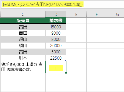 例 3:数式で入れ子になっている SUM と IF