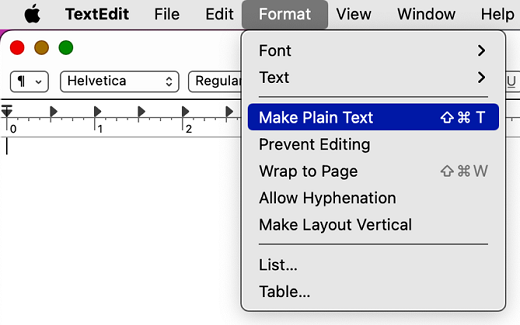 [テキスト編集] で [プレーン テキストを作成] コマンドを実行します。
