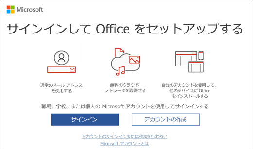 Office をインストールした後に表示されるような "サインインして Office をセットアップする" ページを表示する