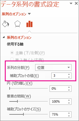 [データ系列の書式設定] ウィンドウの [系列の分割] ボックス