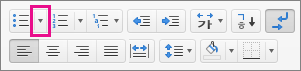 글머리 기호 아이콘 옆의 화살표를 클릭하여 글머리 기호를 선택하거나 추가합니다.