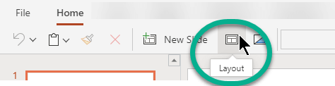 웹용 PowerPoint의 홈 탭에 있는 레이아웃 단추입니다.