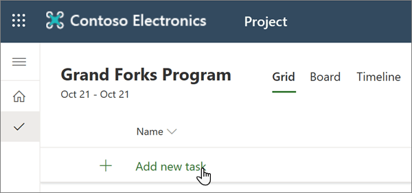 Project에서 새 작업 선택 항목 추가