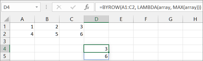 첫 번째 BYROW 함수 예제