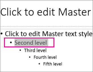 두 번째 수준 텍스트가 선택된 슬라이드 마스터 레이아웃