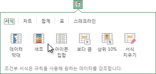 빠른 분석 갤러리의 서식 탭