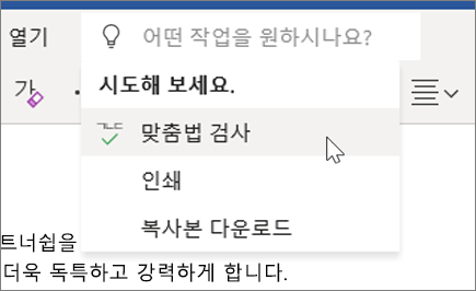 Word Online의 입력 상자