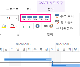 형식 탭의 작업 완료 막대