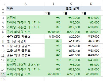 중복 값 강조 표시