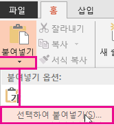 선택하여 붙여넣기 메뉴