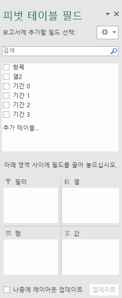 피벗 테이블 필드 창