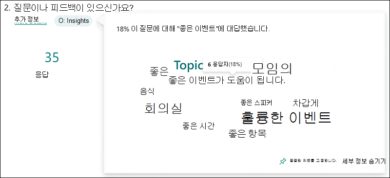 Microsoft Forms에 대한 Word 클라우드 인사이트 예제