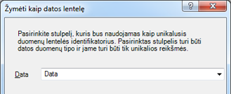 Dialogo langas Pažymėti kaip datos lentelę