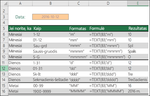 Mėnesio, dienos ir metų formato kodai