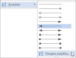 Parinkties Daugiau veiksmų spustelėjimas norint tinkinti liniją ar rodyklę