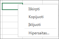 Dešiniuoju pelės mygtuku spustelėkite, kad būtų rodomos komandos Kopijuoti, Iškirpti ir Įklijuoti