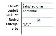 užklausos kriterijai konkretiems žodžių rezultatams rodyti