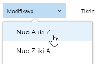 Dokumentų bibliotekos rodinio rikiavimo Office 365